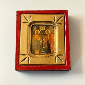 Icon of the Annunciation Byzantine Wood Greek Christian Icon Gold Red